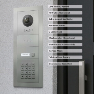 GOLIATH PRO 2-Draht BUS Videotürsprechanlage | App | 1 Fam. | 3x7 Zoll Weiß | Keypad | 180°