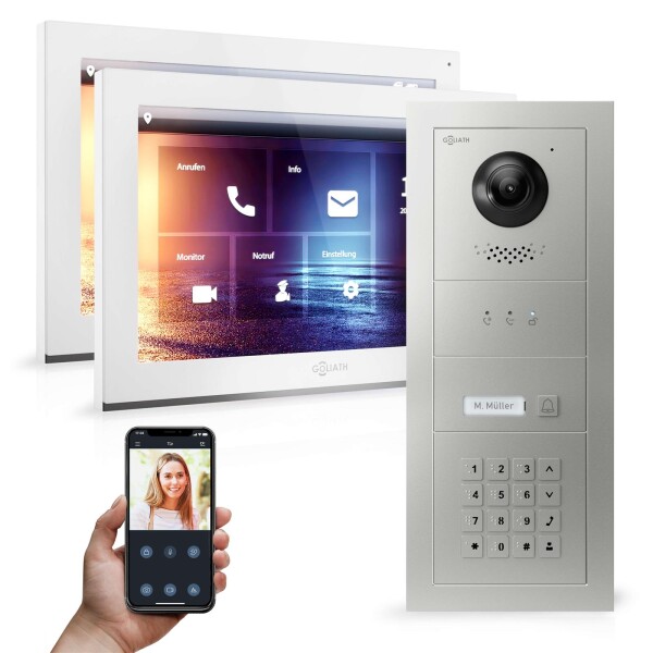 GOLIATH Hybrid IP Video Türsprechanlage | App | 1-Familie | 2x 10 Zoll HD | Keypad | 180° Kamera