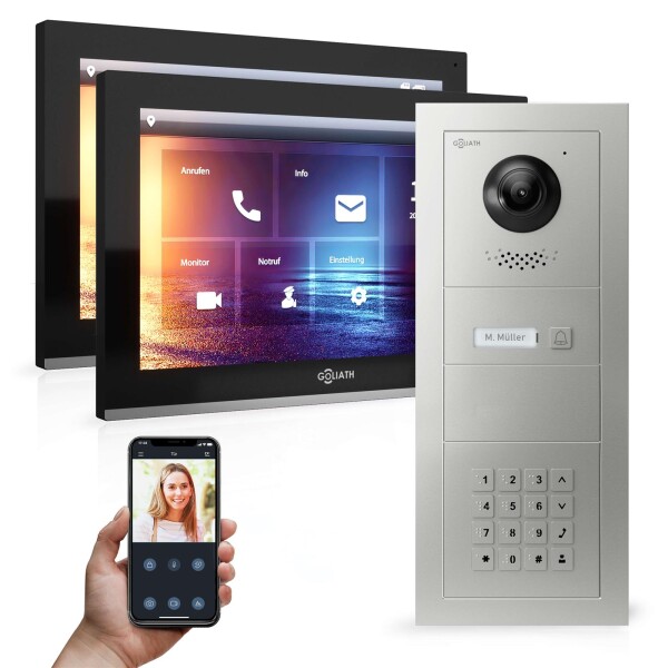 GOLIATH PRO IP Videotürsprechanlage | App | 1-Familie | 2x 10 Zoll HD | Keypad | 180° Kamera