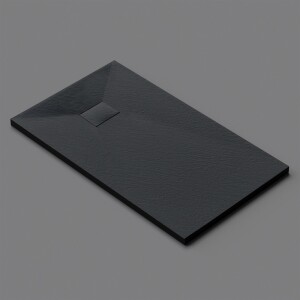 VILSTEIN Duschwanne, Antirutsch Duschtasse, flach, Steinoptik, Steinmuster 100 x 80 x 3 cm, Schwarz