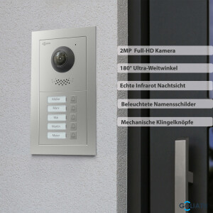 GOLIATH PRO 2-Draht BUS Türsprechanlage | App | 5 Fam | 5x7 Zoll Weiß | 180°