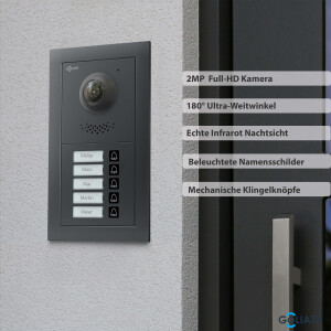 GOLIATH PRO 2-Draht BUS Türsprechanlage | App | 5 Fam | 5x7 Zoll Weiß | 180°