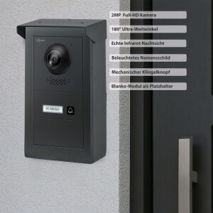 GOLIATH PRO 2-Draht BUS Gegensprechanlage | Anthrazit | 1 Fam | Aufputz | 2x7" Schwarz | 180°