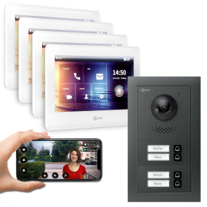 GOLIATH PRO 2-Draht BUS Türsprechanlage | App | 4 Fam | 4x7 Zoll Weiß | Aufputz | 180°
