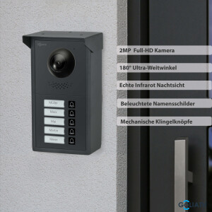 GOLIATH PRO 2-Draht BUS Türsprechanlage | App | 5 Fam | 5x7 Zoll Weiß | Aufputz | 180°