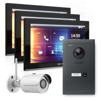 GOLIATH Hybrid IP Gegensprechanlage | Anthrazit | 1-Fam | 3x 10" HD | Unterputz Set | 180° Winkel
