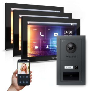 GOLIATH PRO IP Türsprechanlage | Anthrazit | 1-Fam | 3x 10" HD | RFID | Unterputz | 180 Grad