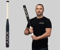 AJAX | Baseball-Schläger | Holz | Lackiert | Mit AJAX-Logo | Griff mit Textilband | Schwarz/Weiss