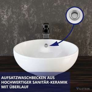 VILSTEIN© Keramik Waschbecken Aufsatzwaschbecken Waschtisch rund weiß ca. 44 cm