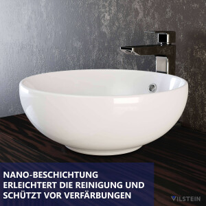 VILSTEIN© Keramik Waschbecken Aufsatzwaschbecken Waschtisch rund weiß ca. 44 cm