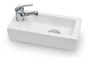 Vilstein Waschbecken Aufsatzwaschbecken Hängewaschbecken Keramik, 36x18x9cm, Armatur Links