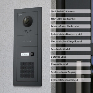 GOLIATH PRO 2-Draht BUS Video-Türsprechanlage | Anthrazit | 1 Fam. | 3x7" Schwarz | Keypad | 180°