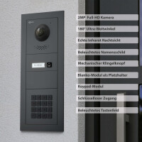 GOLIATH Hybrid 2-Draht BUS Video Türsprechanlage | Anthrazit | 1 Fam. | 3x7 Zoll Weiß | Keypad |180°