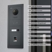 GOLIATH Hybrid 2-Draht BUS Video-Türsprechanlage | Anthrazit | 1 Fam. | 3x7"Weiß | Fingerprint |180°