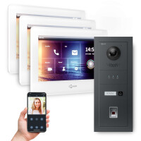 GOLIATH PRO 2-Draht BUS Video-Türsprechanlage | Anthrazit | 1 Fam. | 3x7"Weiß | Fingerprint |180°