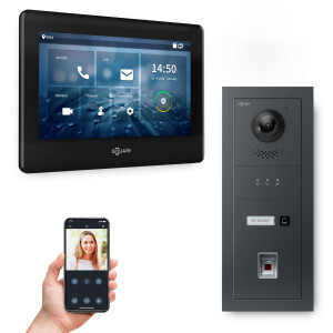 GOLIATH PRO 2-Draht BUS Türsprechanlage | Anthrazit | 1 Fam. | 7 Zoll Schwarz | Fingerprint |180°