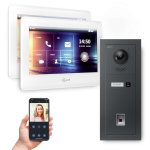 GOLIATH PRO 2-Draht BUS Video-Sprechanlage | Anthrazit | 1 Fam | 2x7" Weiß | Fingerprint | 180°