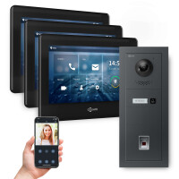 GOLIATH Hybrid 2-Draht BUS Videosprechanlage | Anthrazit | 1 Fam. | 3x7" Schwarz | Fingerprint |180°