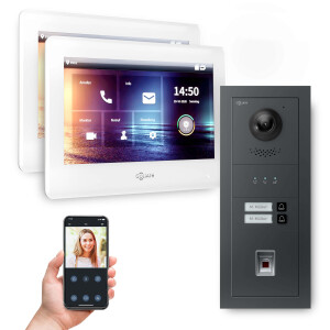 GOLIATH PRO 2-Draht BUS Türsprechanlage | Anthrazit | 2 Fam | Fingerprint | 2x7" Weiß | 180°