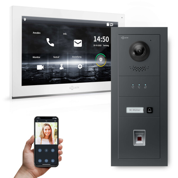 GOLIATH PRO IP Türsprechanlage | Anthrazit | 1-Fam | 10" HD | Fingerprint | 180° | Unterputz