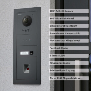 GOLIATH PRO IP Video-Türsprechanlage | Anthrazit | 1-Fam | 2x 10" HD | Fingerprint | 180°